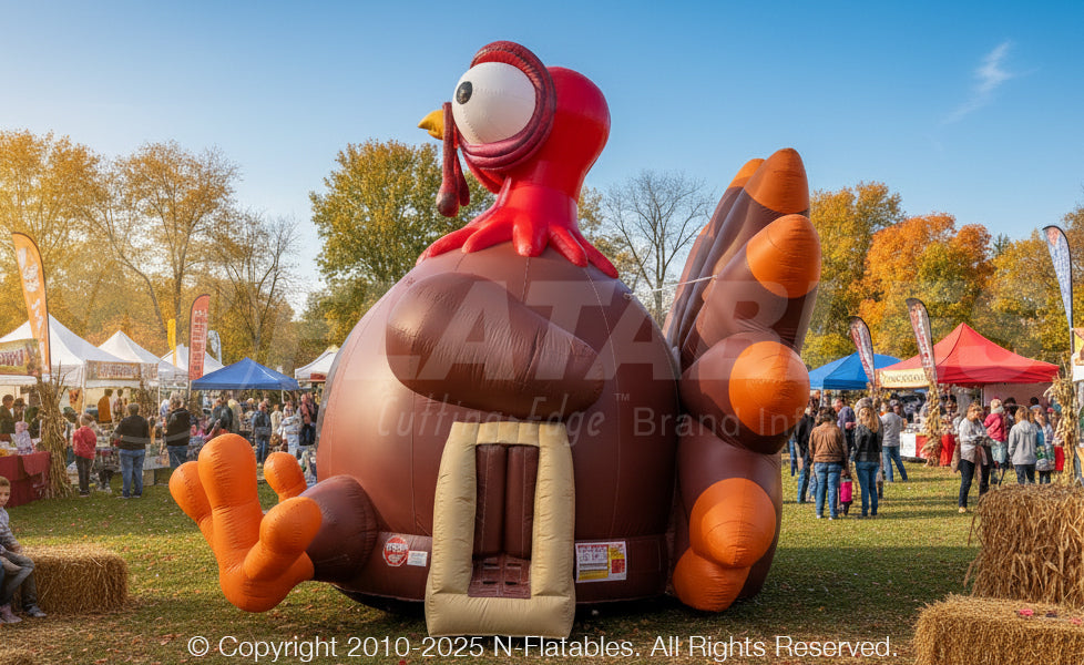 20-foot inflatable turkey bounce house set up at a festival