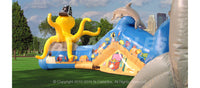 Back view of the Under the Sea inflatable crawl through for kids with dolphin and octopus characters. 