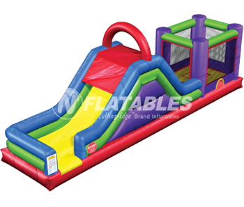 Rendering of the Wacky 3-in-1 Combo™ commercial grade inflatable with bouncer, climbing lane, and slide. 