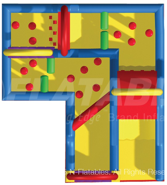 Rendering of the aerial view of the Wacky Kiddie Korner™ showing the layout of this inflatable playground. 