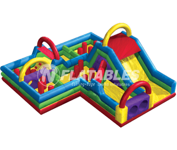 Wacky Kiddie Korner™ inflatable playground on white background. 