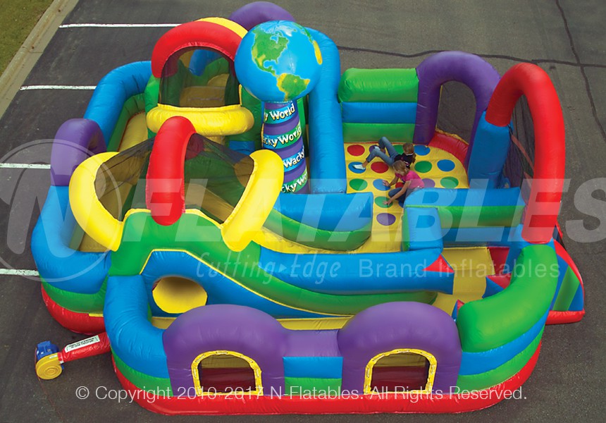 Overhead view of the bouncing area in the Wacky World inflatable combo. 