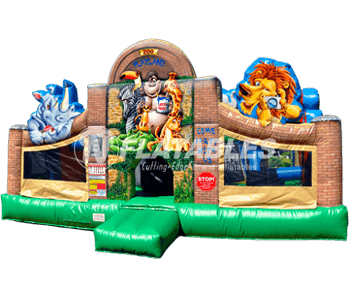 Zoo Playland™ commercial grade zoo themed inflatable playground for little kids on a white background. 